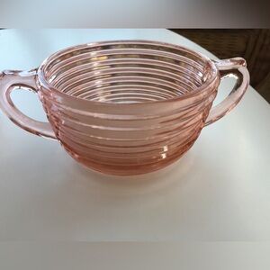 Vtg. Pink Depression Glass Manhattan Horizontal Ribbed Pattern Oval Open Sugar